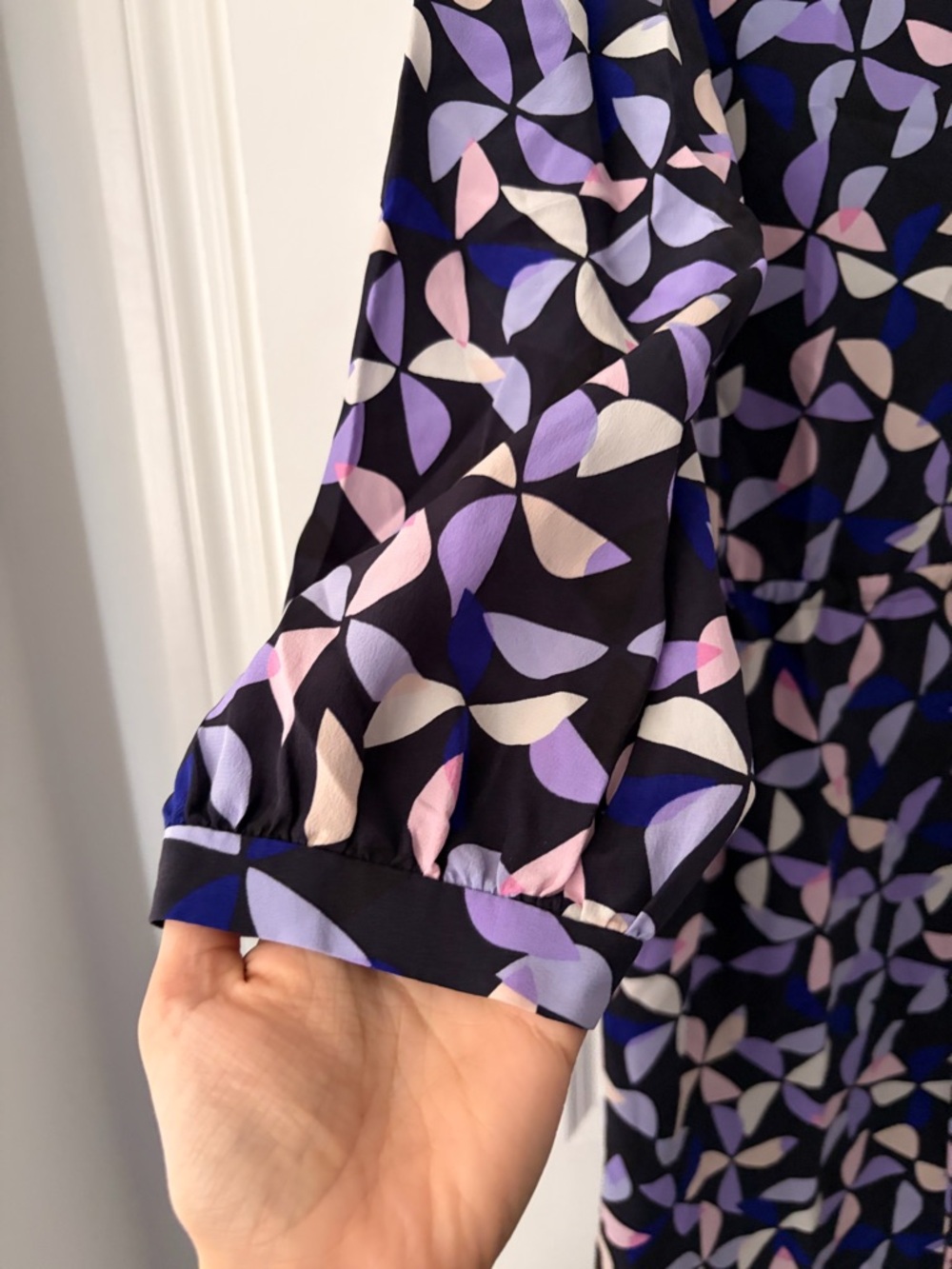 Kate Spade 100% Silk Spinner Shirtdress Geometric Print Drawstring Dress - Large - Picture 4 of 13